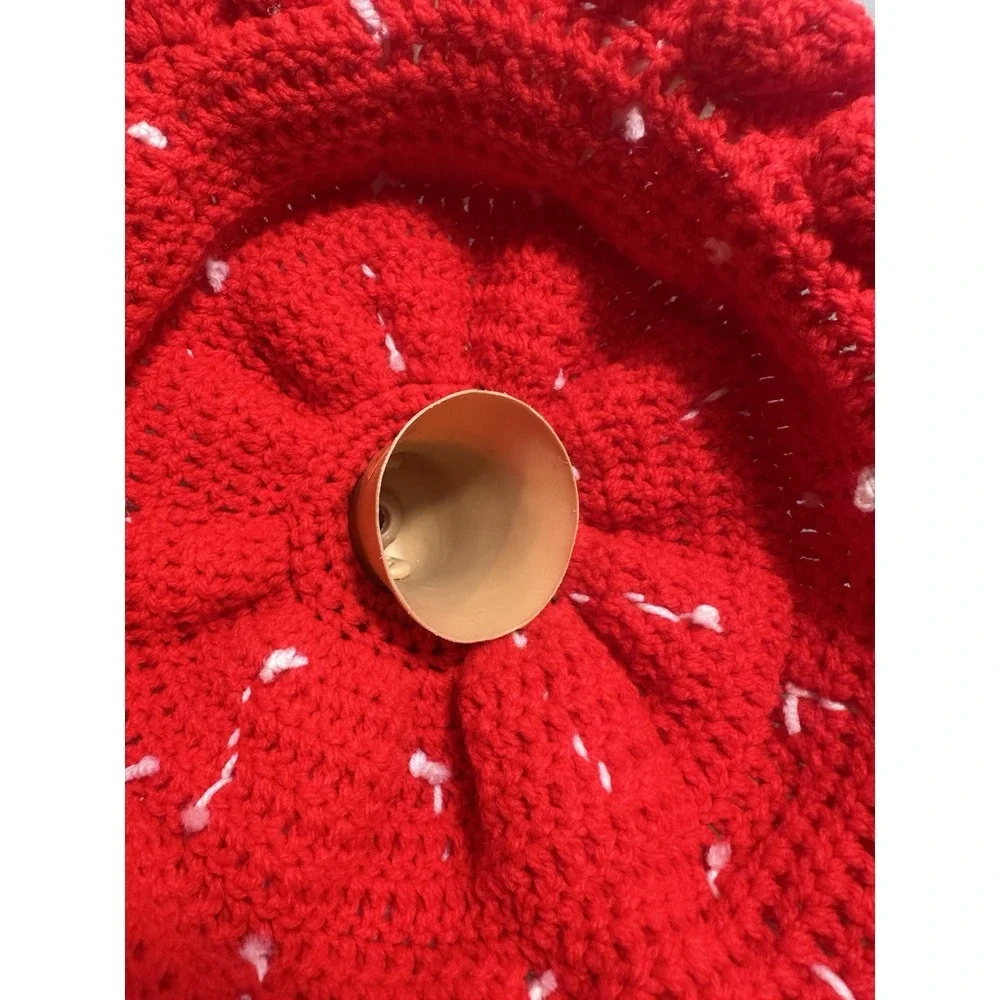 Hand‎ Crocheted Thread Caddy Cone Doll Red And White Pincushion RARE